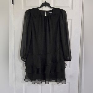 Express Ruffle Layered Dress Size Medium Black Long Sleeve Sheer
